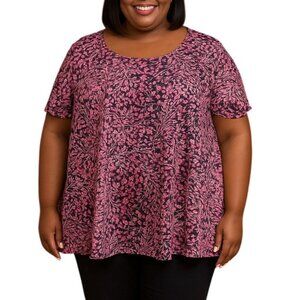 Roamans Plus Size 3X Swing Tunic Top Pink Black Floral Casual Womens